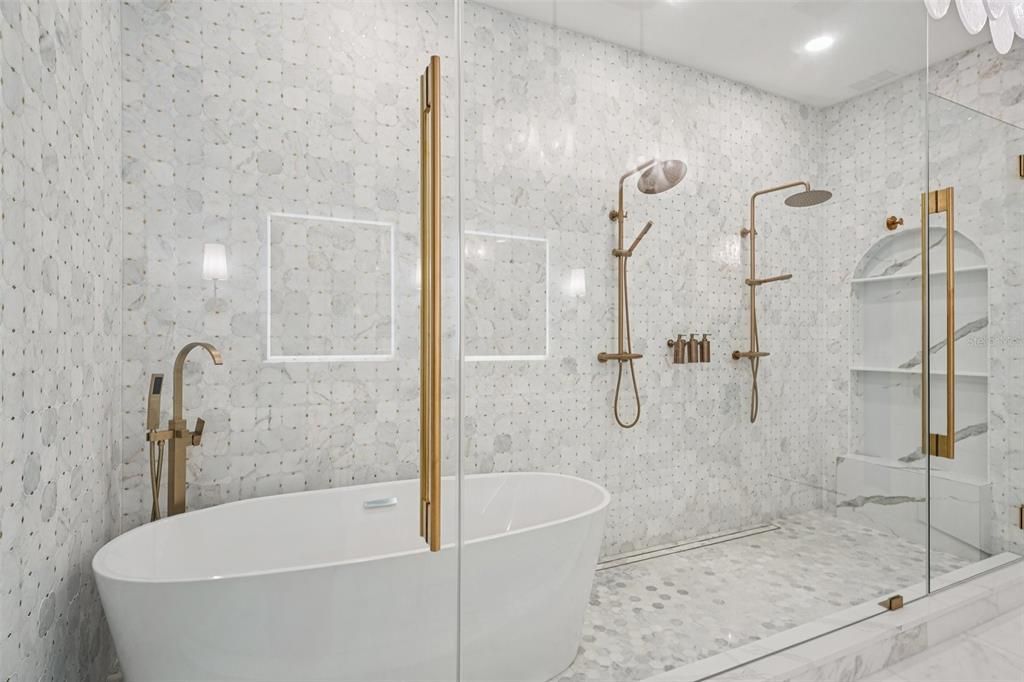 Bathroom, Free Standing Baths, Glass Shower, Interior, Recessed Lighting