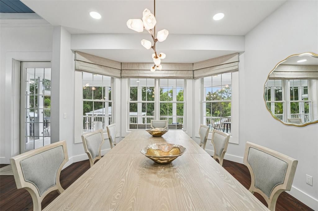 Dining room, Interior, Pendant Lights, Recessed Lighting, Wood Texture Flooring
