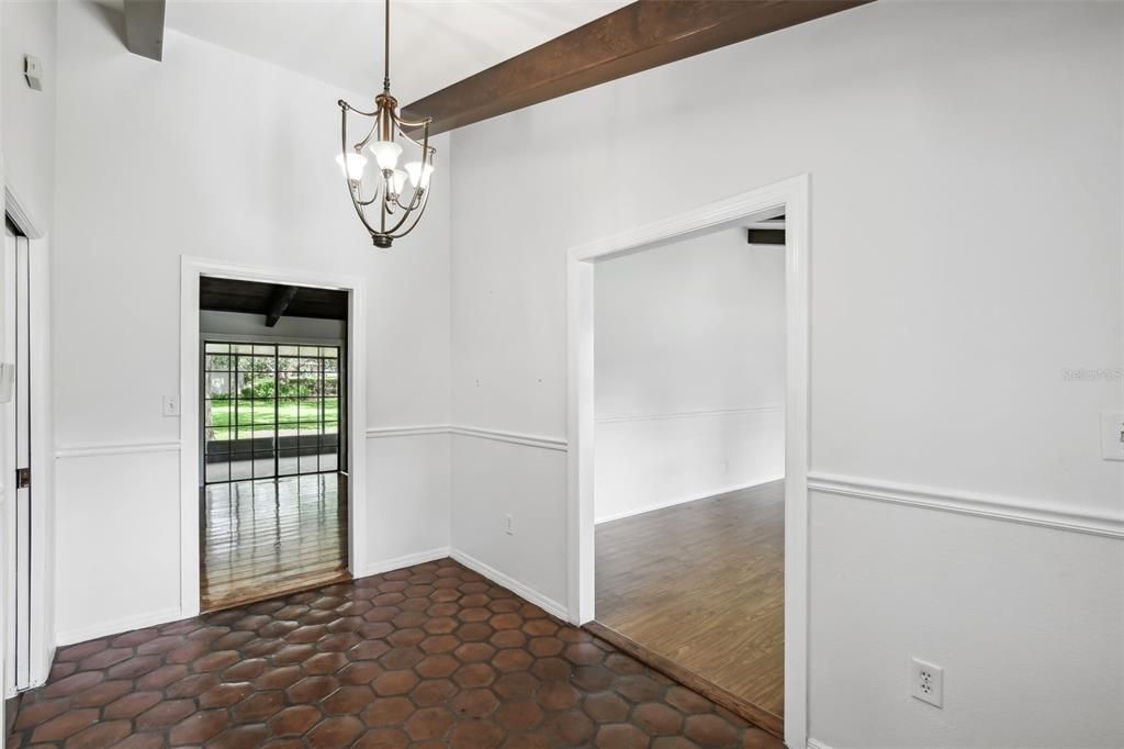 Empty room, Interior, Pendant Lights, Wooden Beams, Wood Texture Flooring