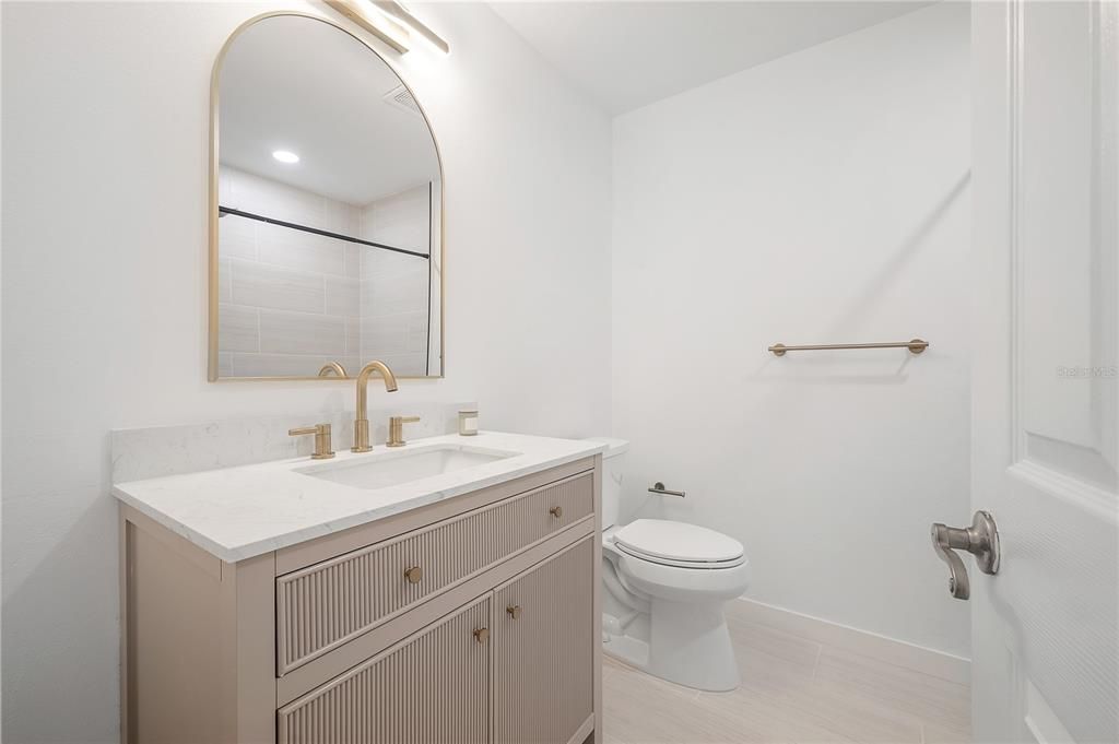 Bathroom, Interior, Recessed Lighting, Wood Texture Flooring