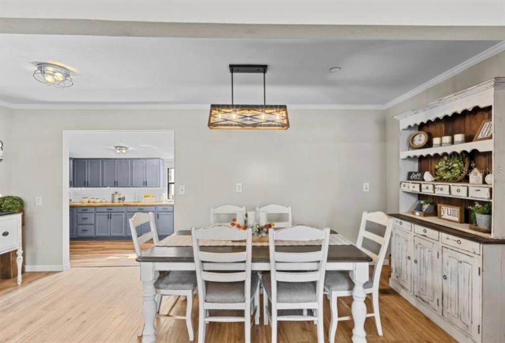 Dining room, Interior, Pendant Lights, Wood Texture Flooring