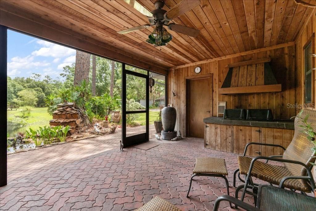 Fireplace, Interior, Sun Room, Wooden Ceilings, Wooden Walls
