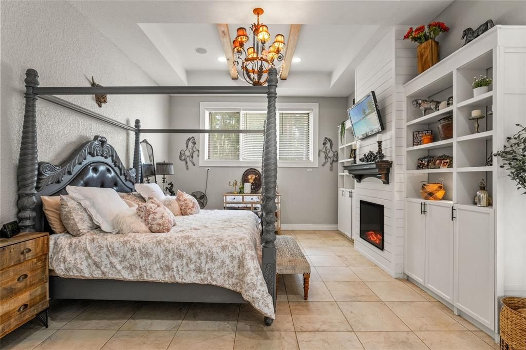 Bedroom, Chandelier, Fireplace, Interior, Recessed Lighting