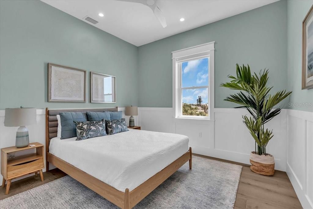 Bedroom, Interior, Recessed Lighting, Wood Texture Flooring