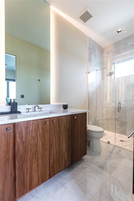 Bathroom, Glass Shower, Interior, Marble, Recessed Lighting