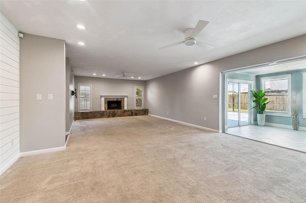 Empty room, Fireplace, Interior, Recessed Lighting