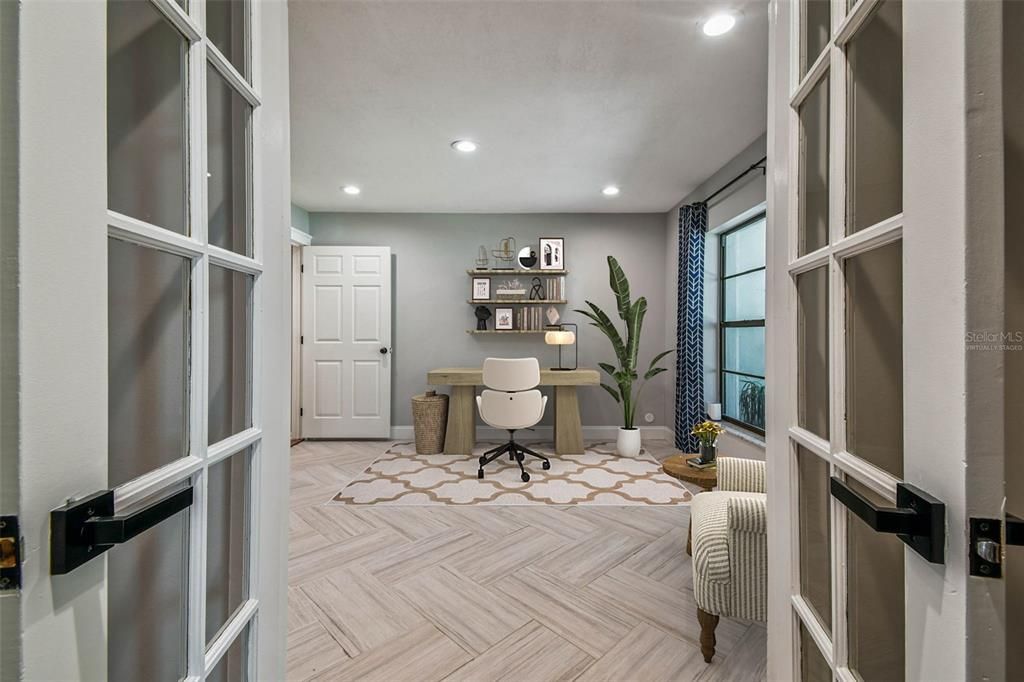 Home Office, Interior, Recessed Lighting, Wood Texture Flooring