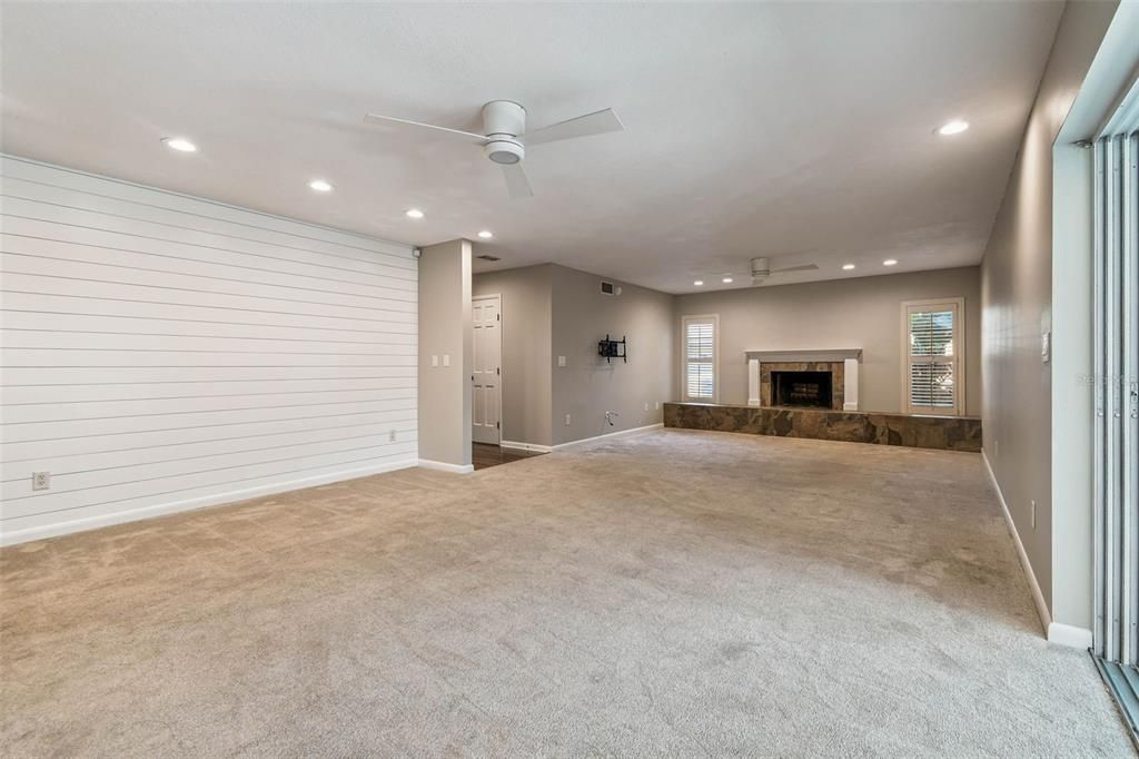 Empty room, Fireplace, Interior, Recessed Lighting