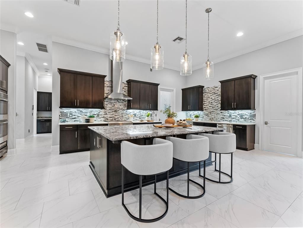 Interior, Kitchen, Marble, Pendant Lights, Recessed Lighting