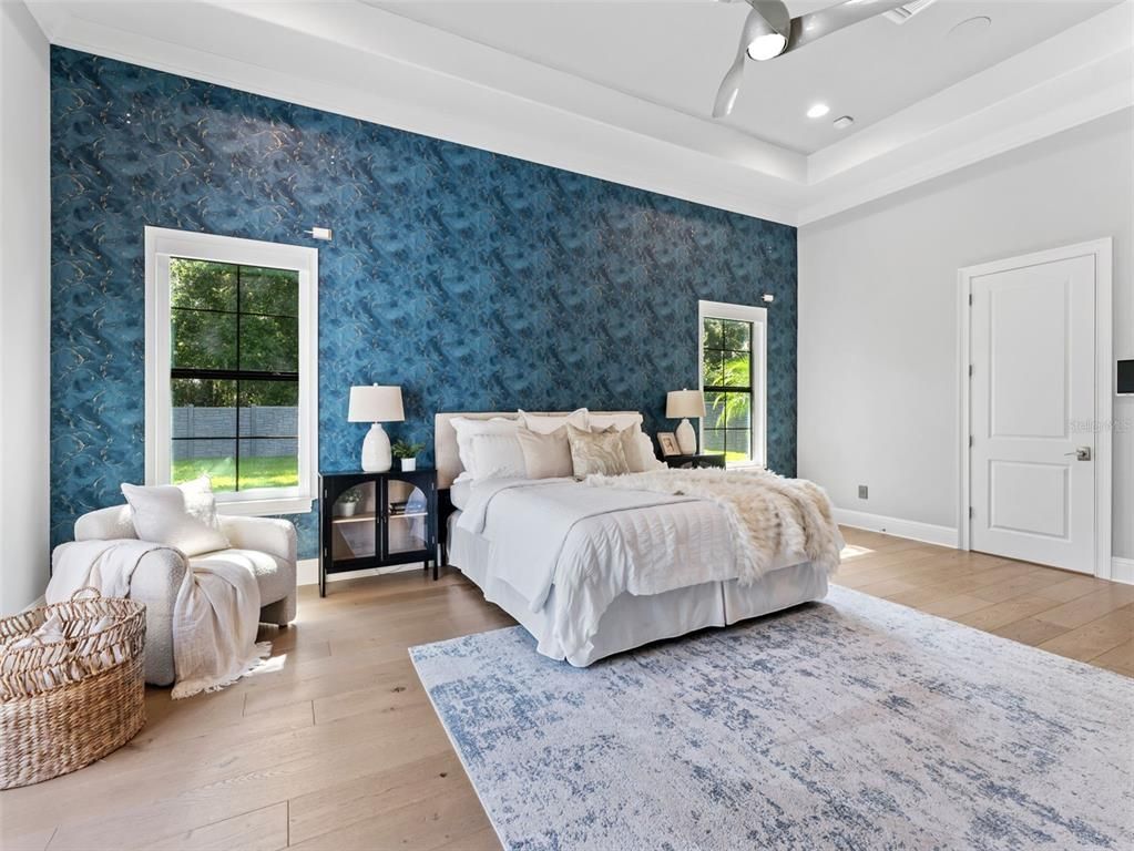 Bedroom, Interior, Recessed Lighting, Wood Texture Flooring