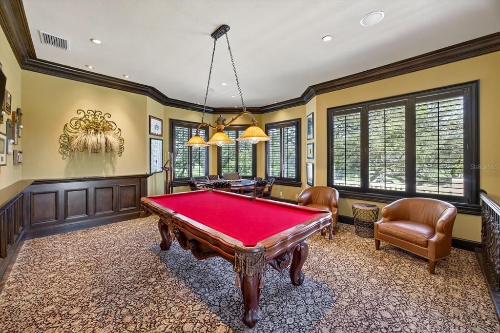 Billiard Table, Chandelier, Game Room, Interior, Pendant Lights, Recessed Lighting