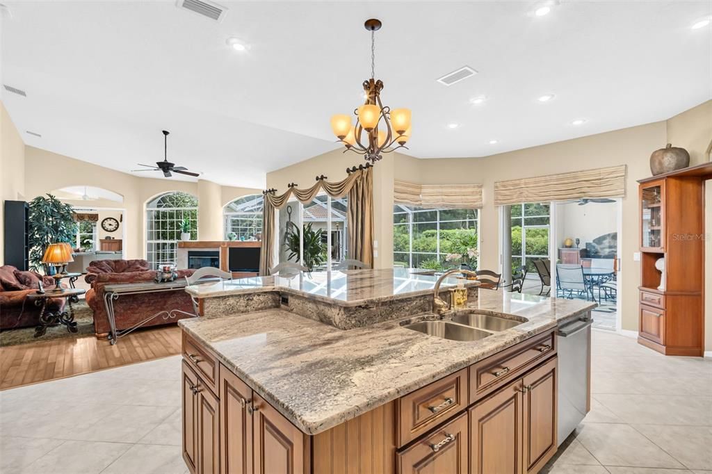 Chandelier, Interior, Kitchen, Living room, Recessed Lighting, Wood Texture Flooring