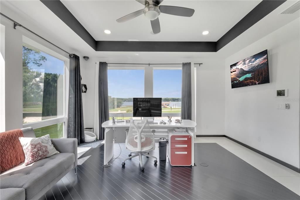 Home Office, Interior, Recessed Lighting, Wood Texture Flooring