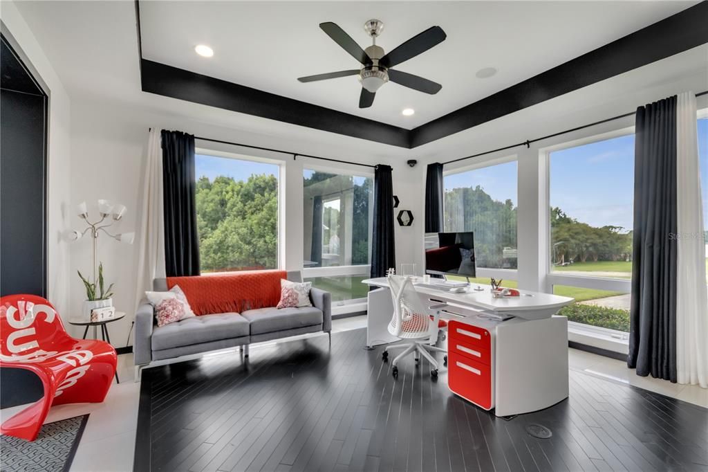 Home Office, Interior, Recessed Lighting, Wood Texture Flooring