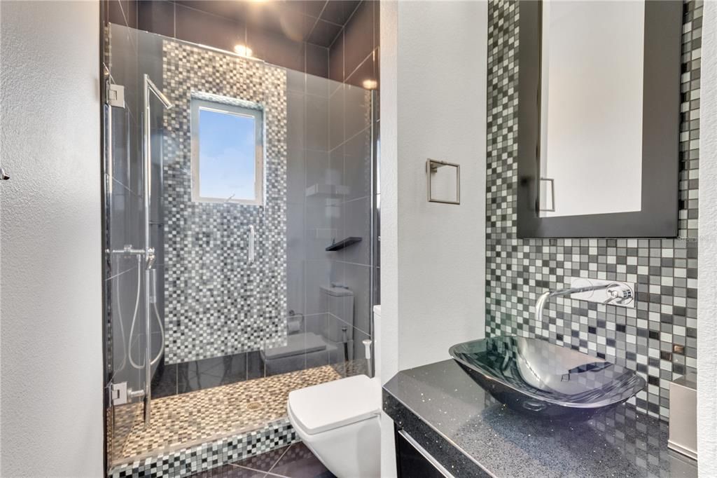 Bathroom, Glass Shower, Interior, Recessed Lighting