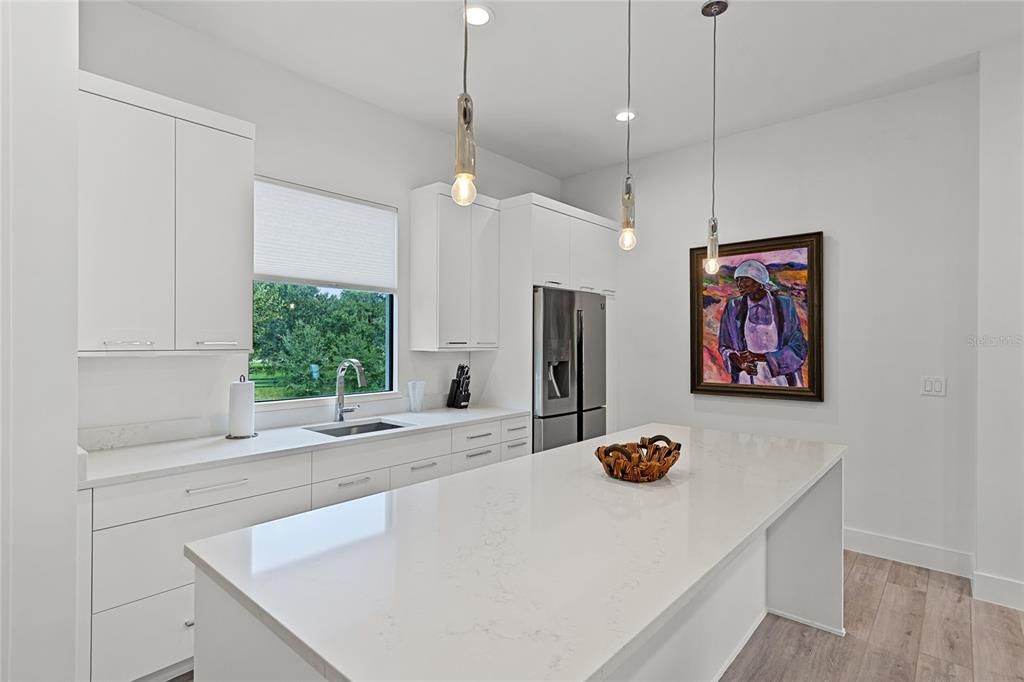 Interior, Kitchen, Pendant Lights, Recessed Lighting, Wood Texture Flooring