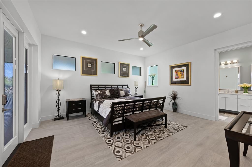 Bedroom, Interior, Recessed Lighting, Wood Texture Flooring