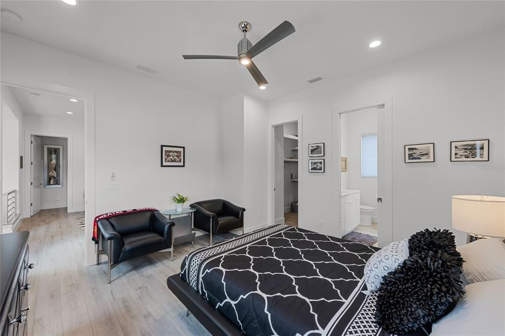 Bedroom, Interior, Recessed Lighting, Wood Texture Flooring
