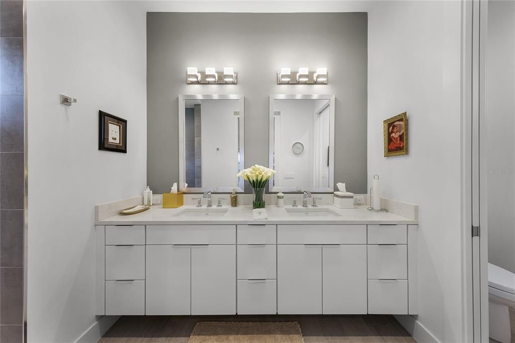 Bathroom, Dual Sink Vanities, Interior, Wood Texture Flooring