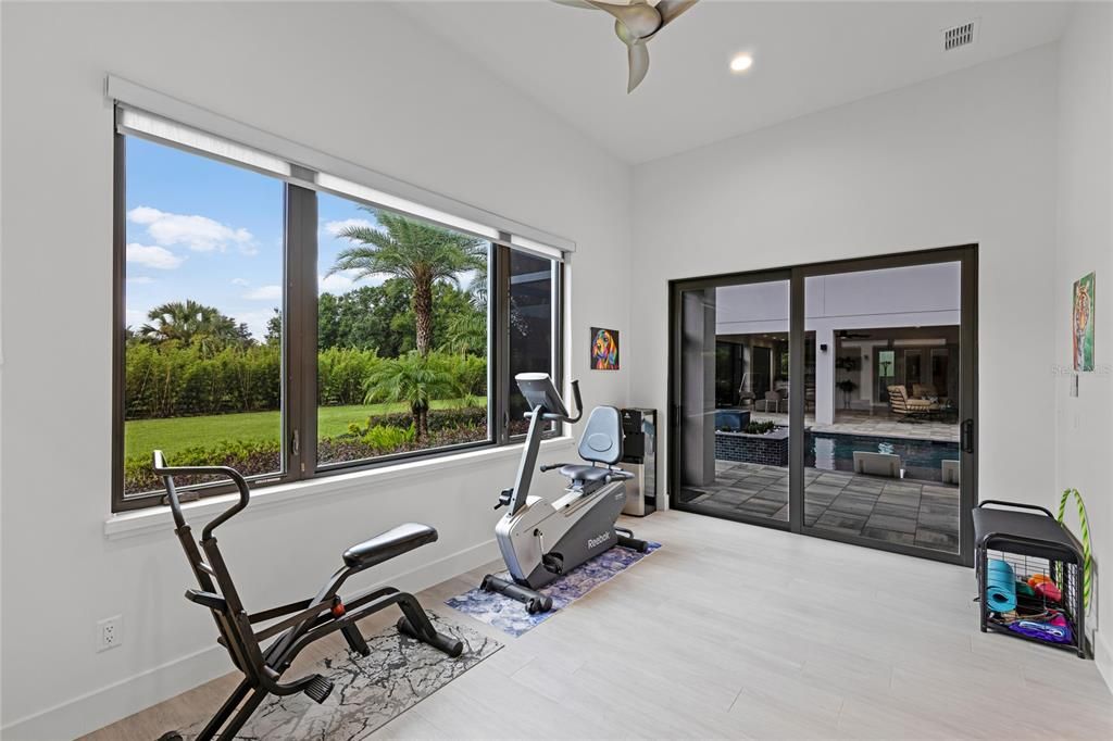 Fitness Equipment, Interior, Recessed Lighting, Wood Texture Flooring