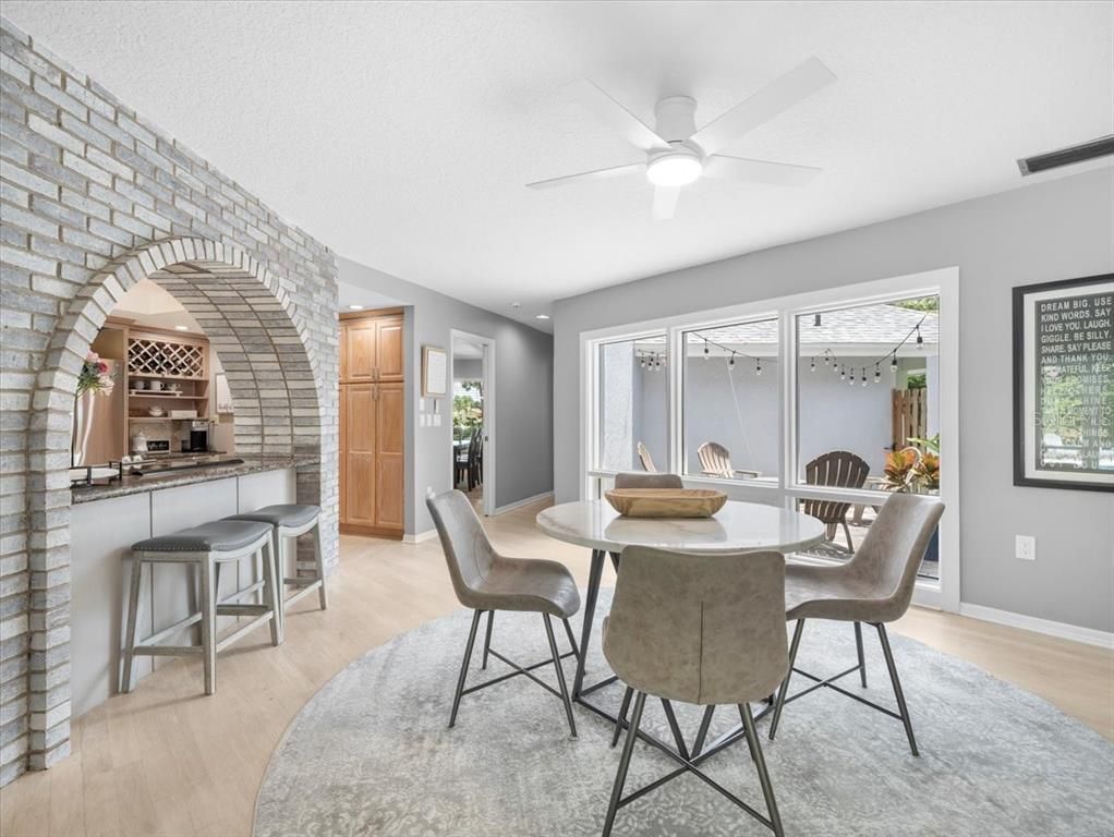 Dining room, Interior, Stone Walls, Wood Texture Flooring