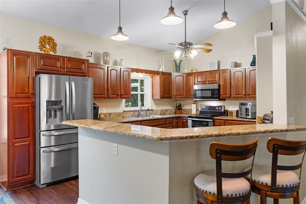 Interior, Kitchen, Pendant Lights, Stainless Steel Appliances, Wood Texture Flooring