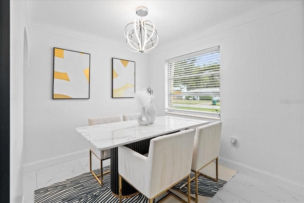 Dining room, Interior, Marble, Pendant Lights
