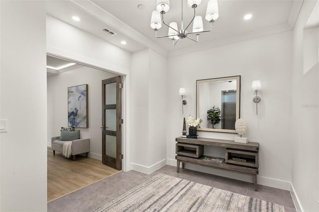 Chandelier, Interior, Recessed Lighting, Wood Texture Flooring