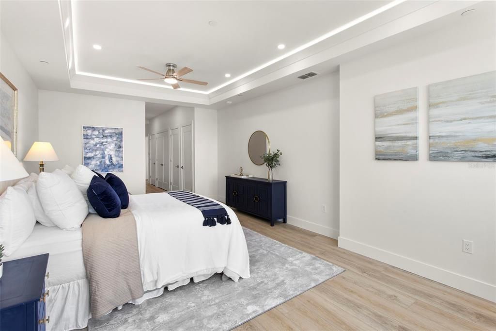 Bedroom, Interior, Recessed Lighting, Wood Texture Flooring