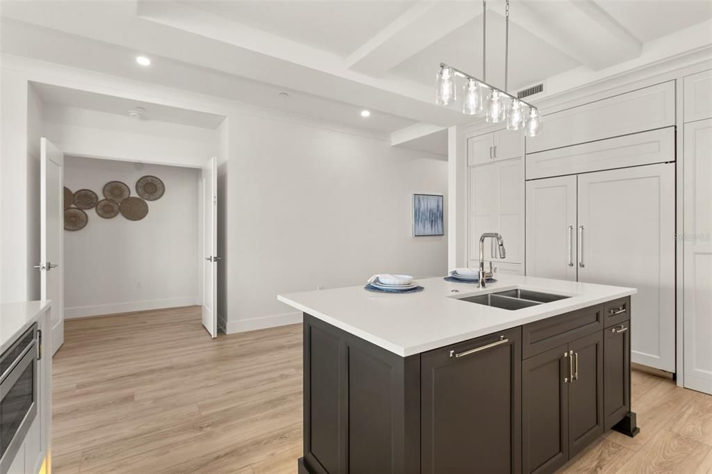Interior, Kitchen, Pendant Lights, Recessed Lighting, Wood Texture Flooring