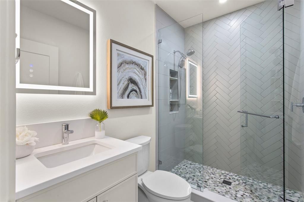 Bathroom, Glass Shower, Interior, Recessed Lighting