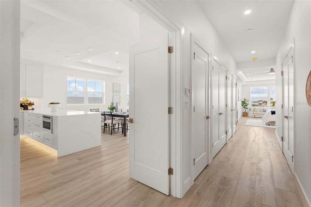 Dining room, Interior, Kitchen, Recessed Lighting, Wood Texture Flooring