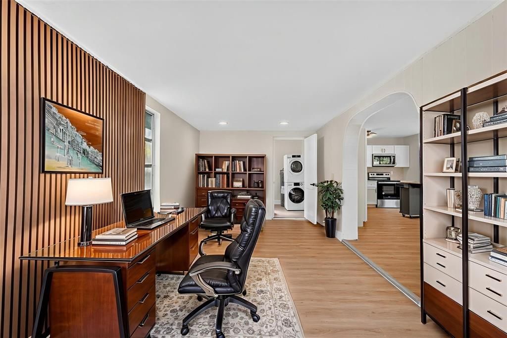 Home Office, Interior, Recessed Lighting, Wood Texture Flooring