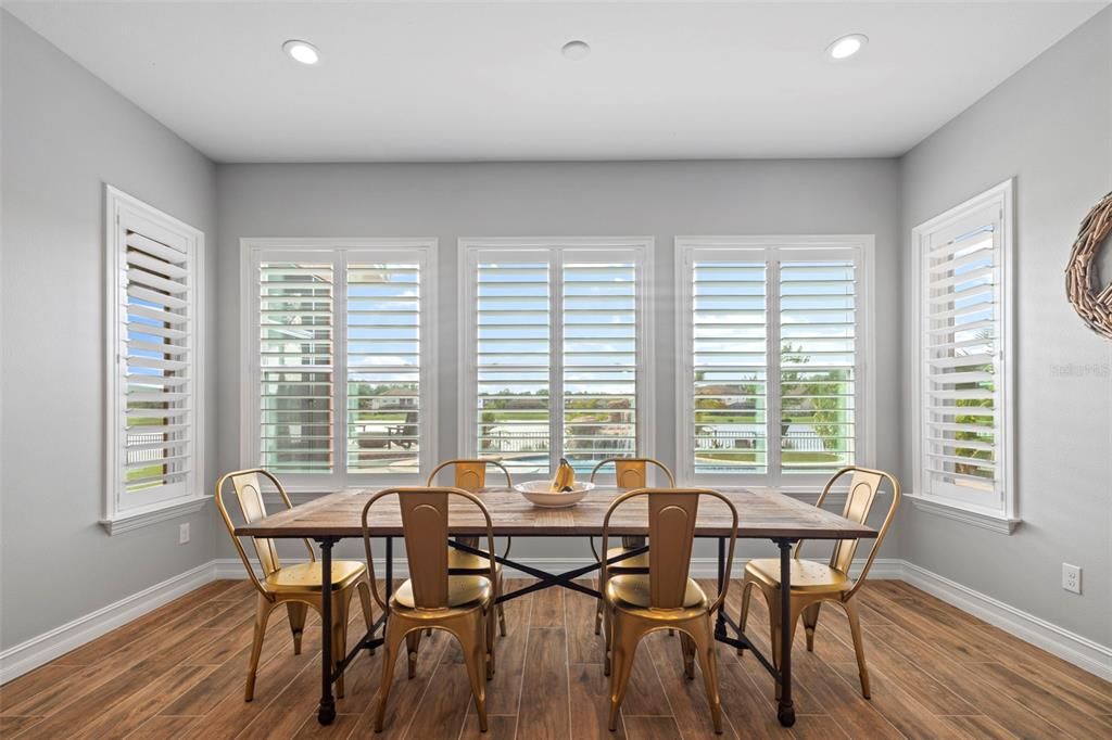 Dining room, Interior, Recessed Lighting, Wood Texture Flooring
