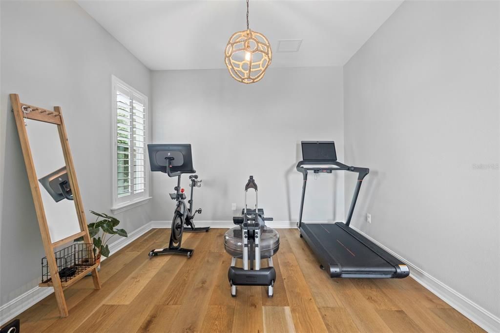 Fitness Equipment, Interior, Pendant Lights, Wood Texture Flooring