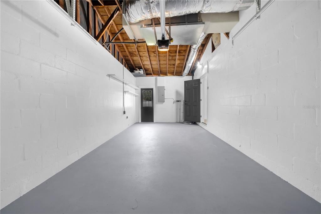 Garage, Interior, Stone Walls, Wooden Beams
