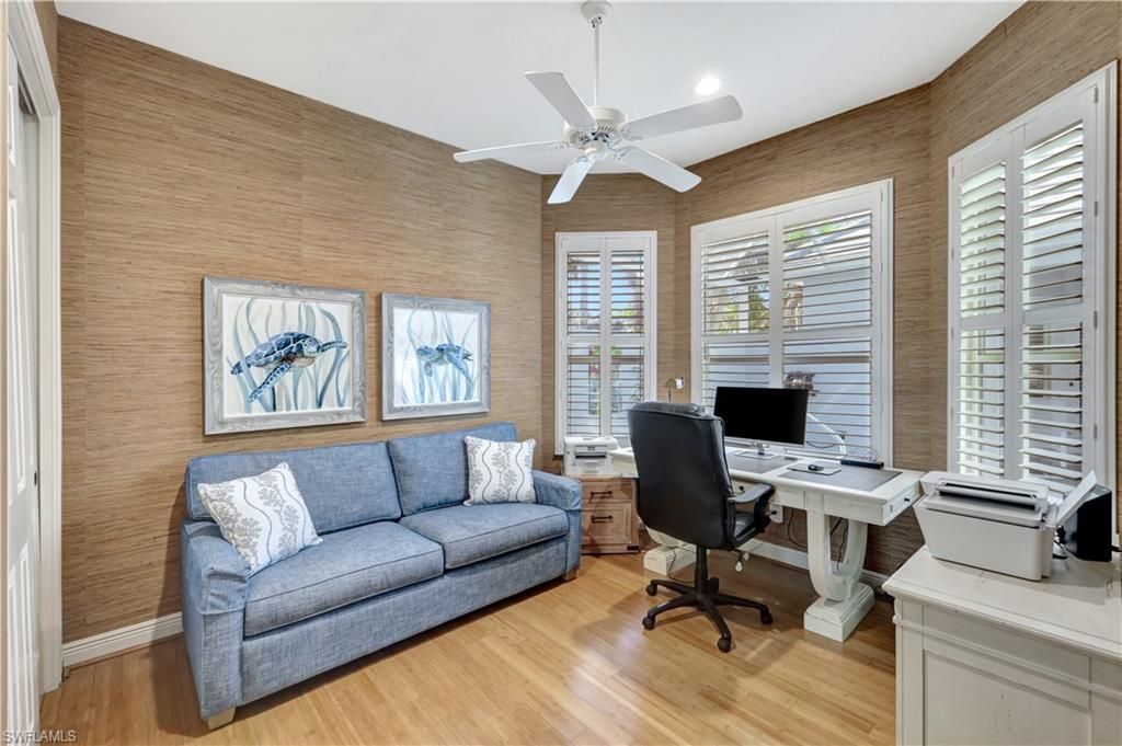 Home Office, Interior, Recessed Lighting, Wood Texture Flooring, Wooden Walls