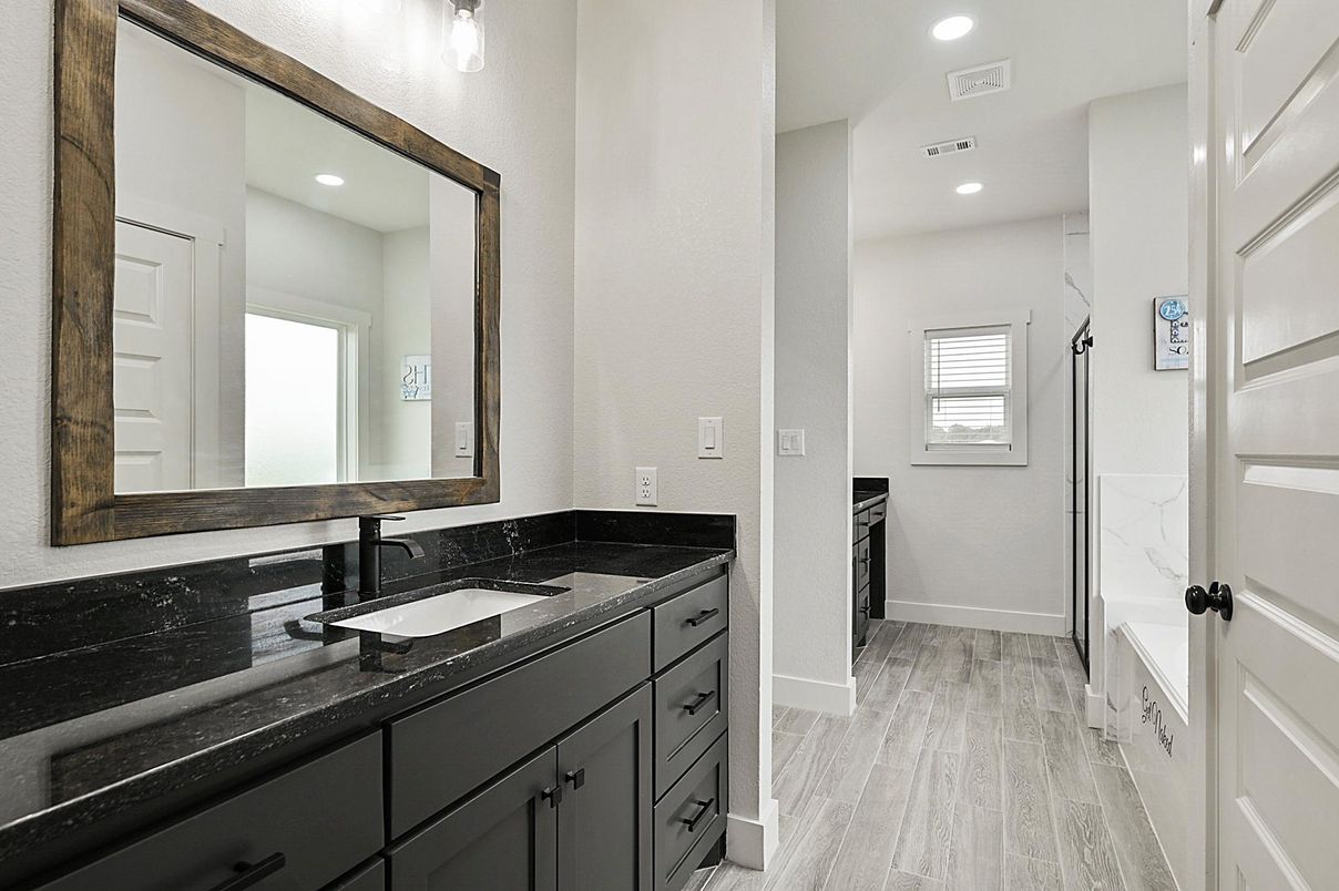 Bathroom, Interior, Recessed Lighting, Wood Texture Flooring