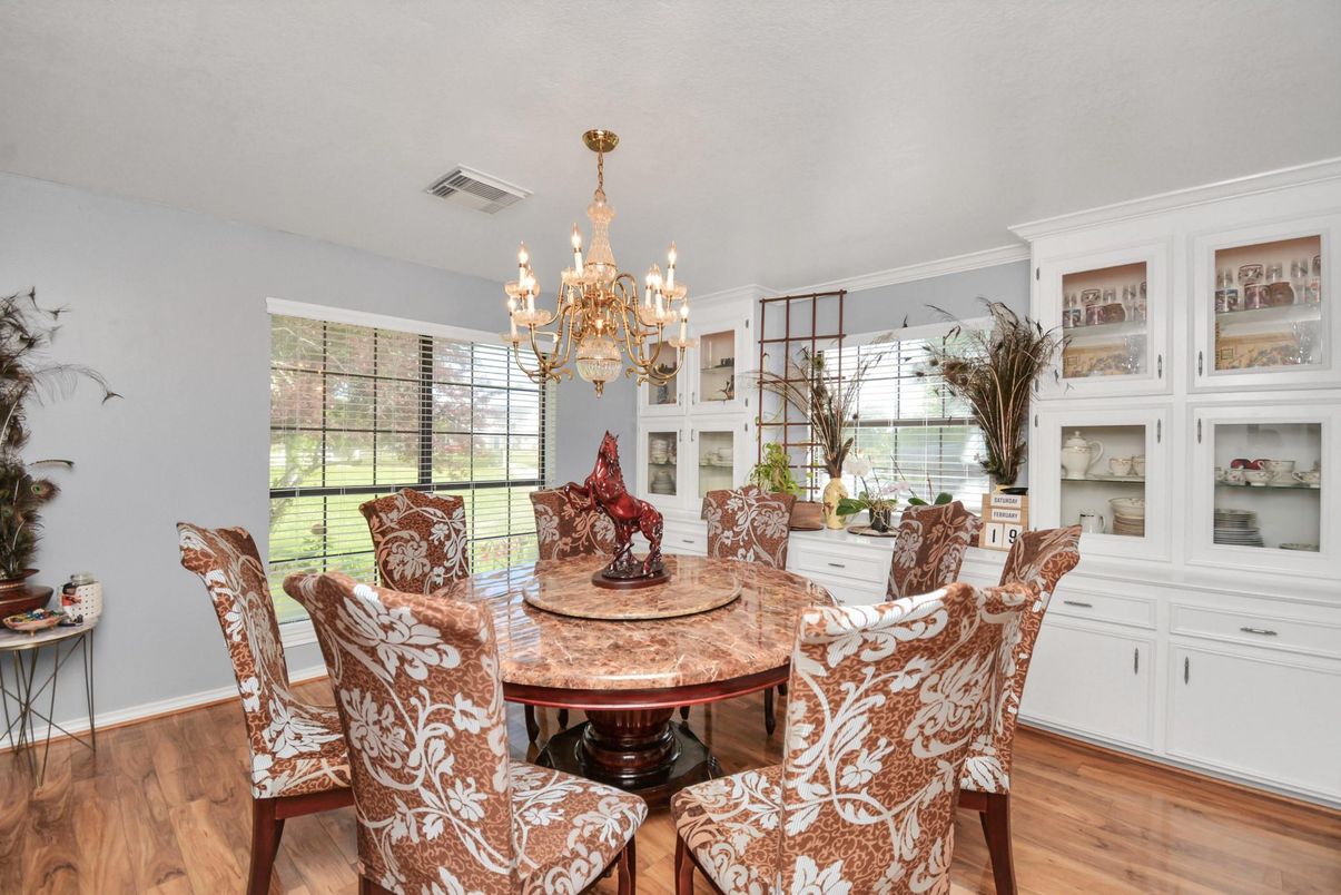 Chandelier, Dining room, Interior, Wood Texture Flooring