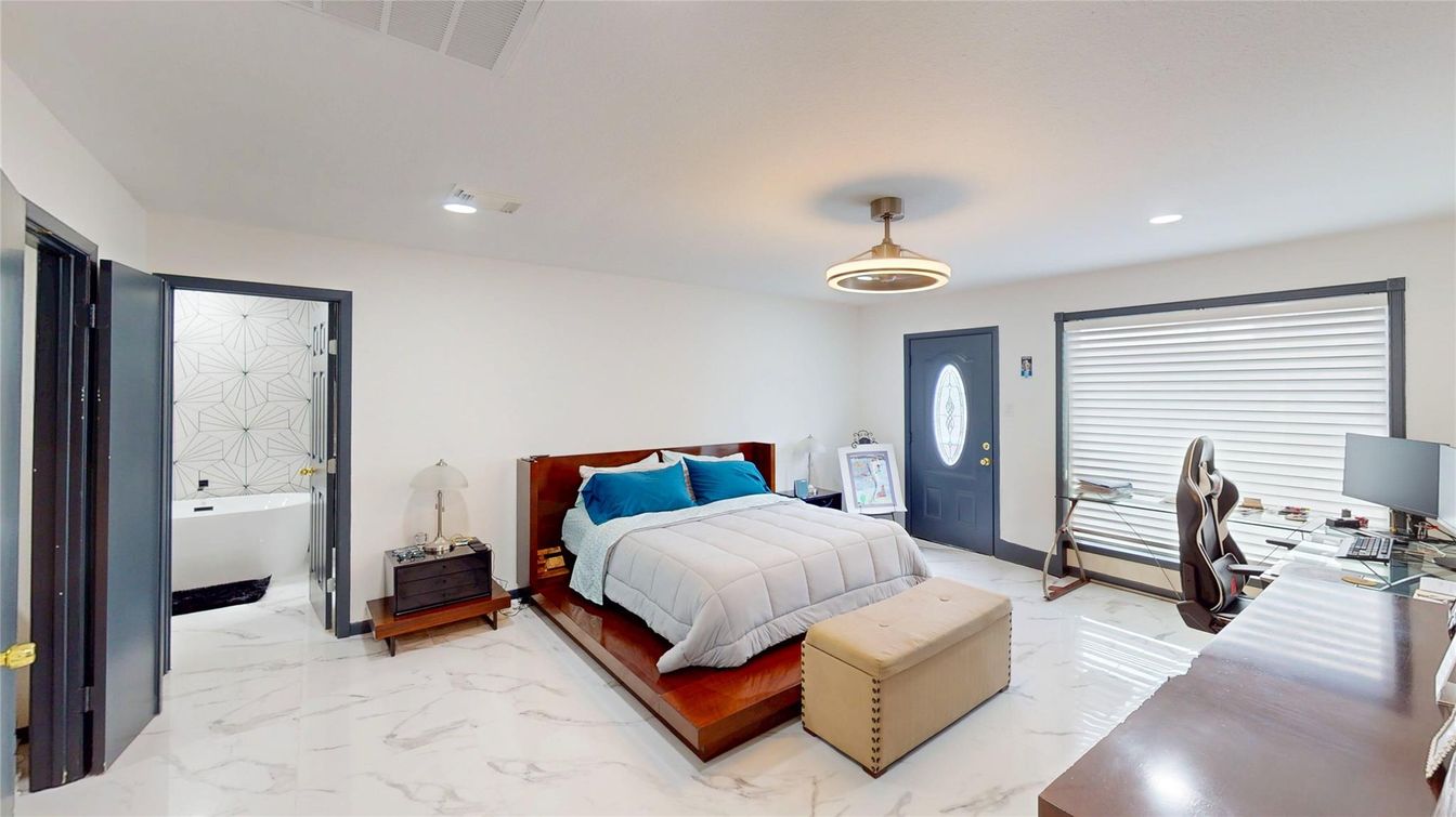 Bedroom, Home Office, Interior, Marble, Pendant Lights, Recessed Lighting