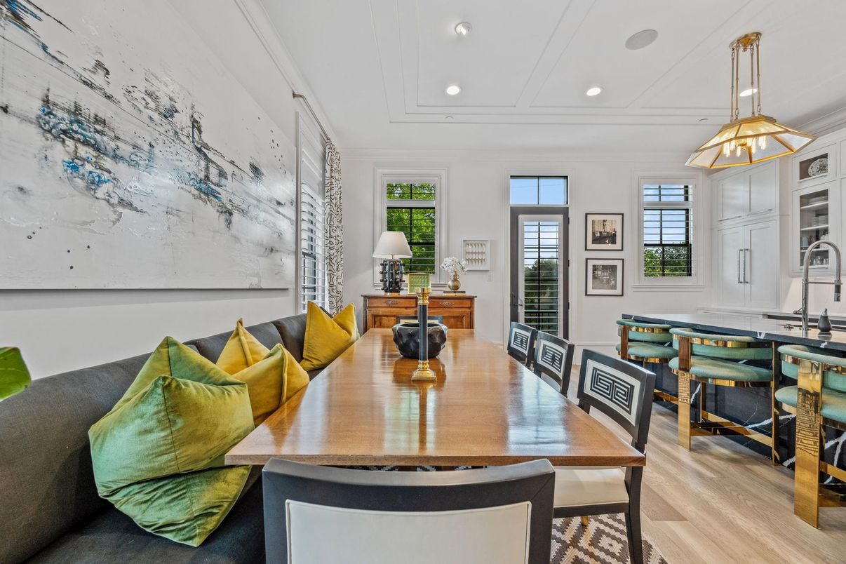 Dining room, Interior, Recessed Lighting, Wood Texture Flooring