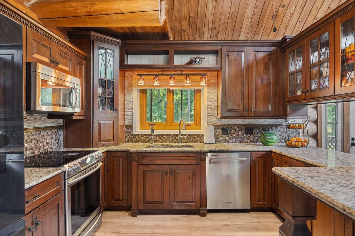 Interior, Kitchen, Stainless Steel Appliances, Wooden Ceilings, Wood Texture Flooring