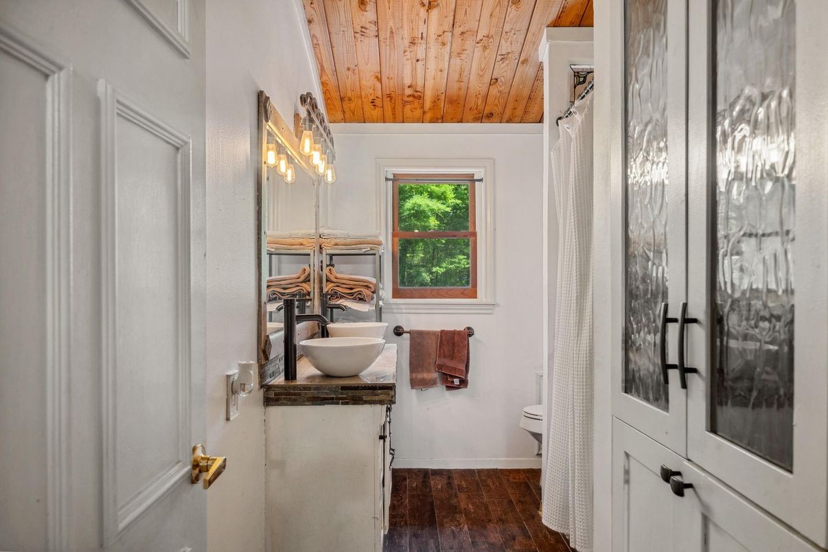 Bathroom, Interior, Wooden Ceilings, Wood Texture Flooring