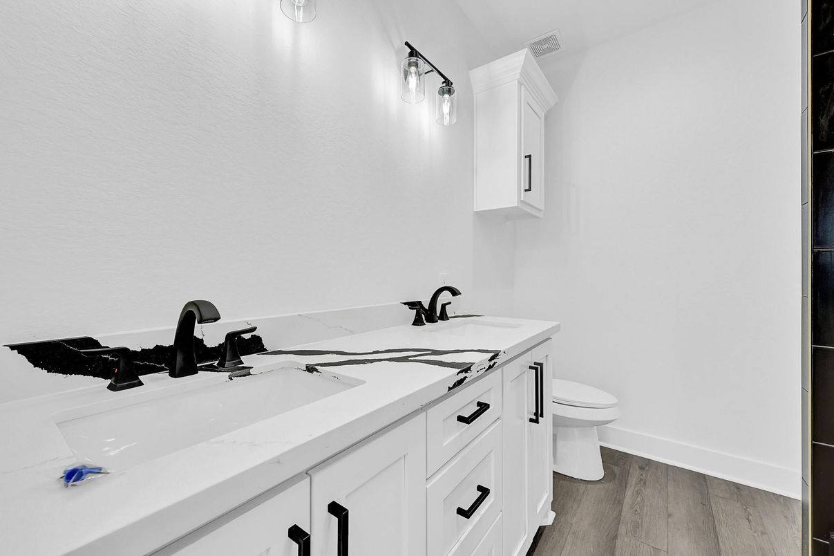 Bathroom, Dual Sink Vanities, Interior, Wood Texture Flooring