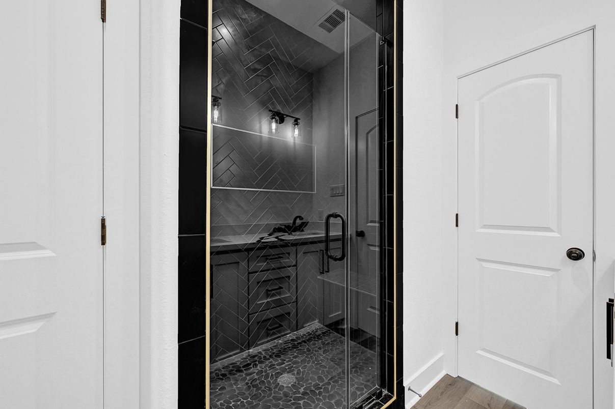 Bathroom, Glass Shower, Interior, Wood Texture Flooring