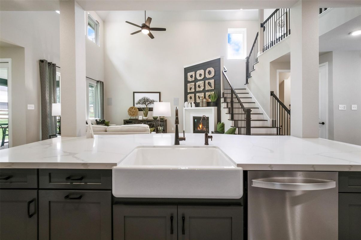 Fireplace, Interior, Kitchen, Recessed Lighting