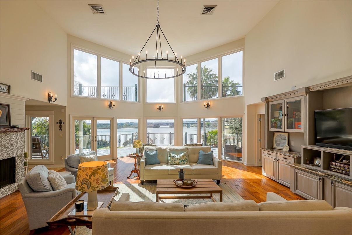 Chandelier, Fireplace, Interior, Living room, Wood Texture Flooring