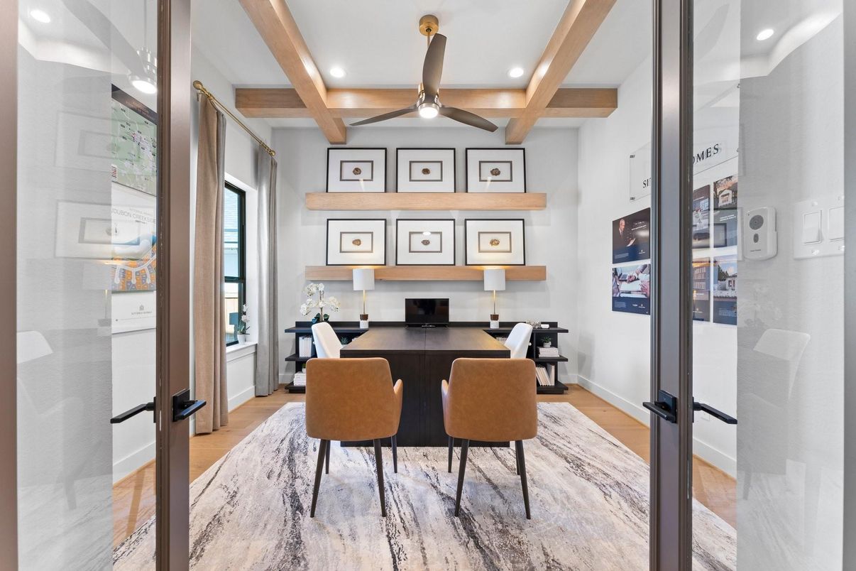 Dining room, Interior, Recessed Lighting, Wooden Beams, Wood Texture Flooring