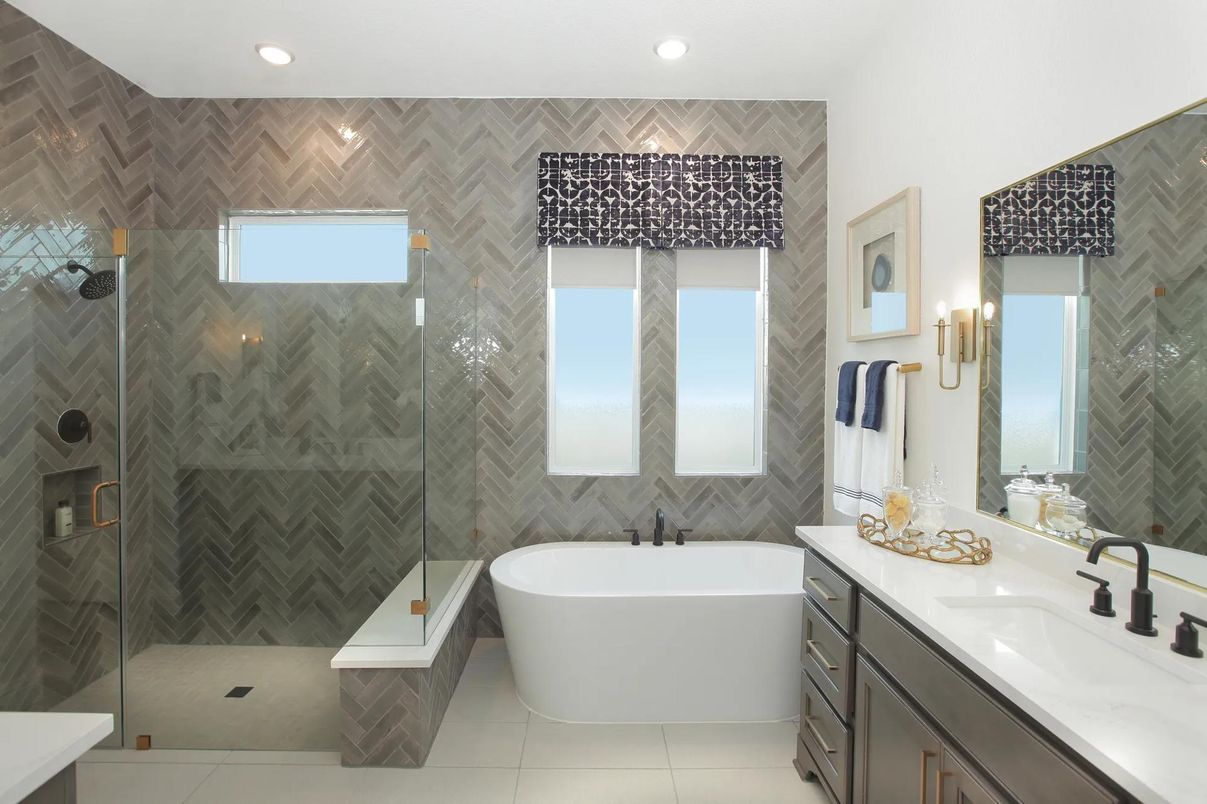 Bathroom, Dual Sink Vanities, Free Standing Baths, Glass Shower, Interior, Recessed Lighting