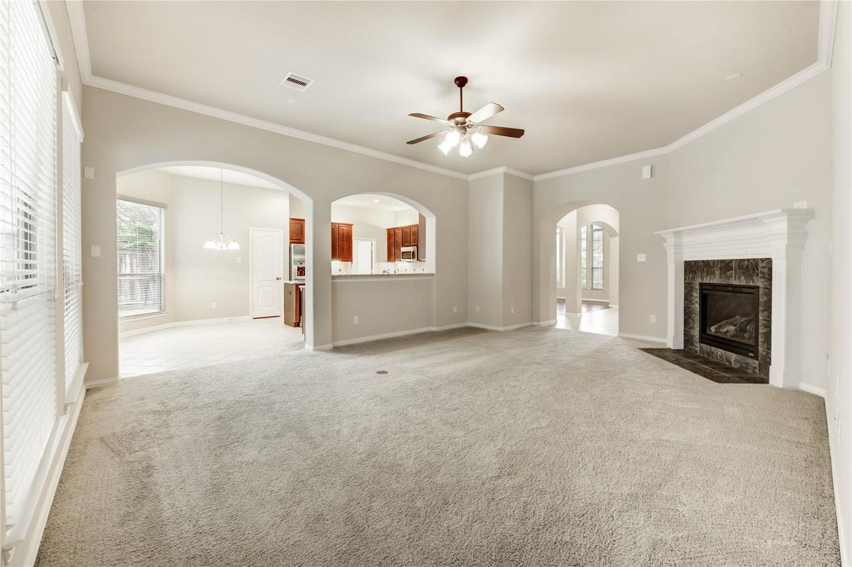 Empty room, Fireplace, Interior, Pendant Lights